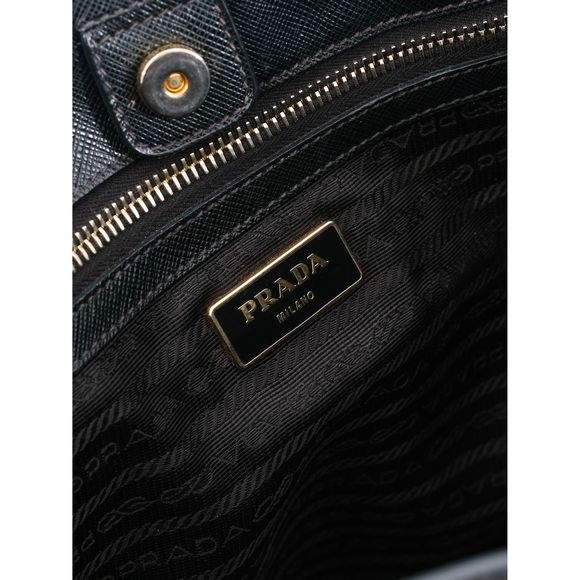 Good Condition Prada Black Leather Handbag with Gold-Tone Hardware Bags
